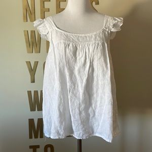White Linen Ruffle Sleeve Tank